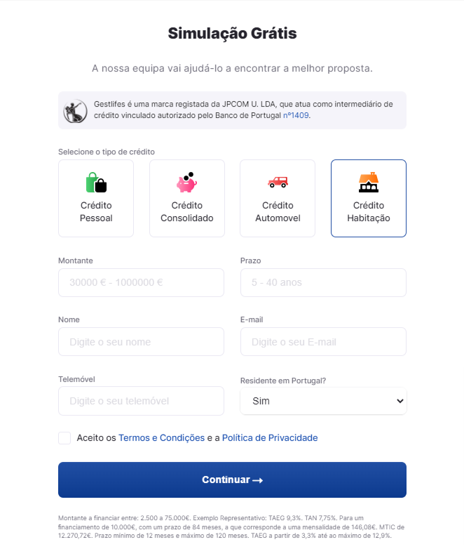 Simulador crédito habitação